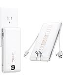 VEEKTOMX Portable Charger with Built in Cables 10000mAh, Power Bank for iPhone with AC Wall Plug, Fast Charging USB C Slim Battery Pack with LED Display Compatible with iPhone 17/16/15/14, Samsung