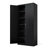 VINGLI Metal Garage Storage Cabinet with 2 Doors and 5 Adjustable Shelves, 71" Tall Steel Lockable File Cabinet, Locking Tool Cabinets for Home Office Garage Gym School (Black)