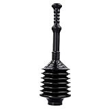 JS Jackson Supplies Professional Bellows Accordion Toilet Plunger, High Pressure Thrust Plunge Removes Heavy Duty Clogs from Clogged Bathroom Toilets, All Purpose Power Plungers for Bathrooms, Black
