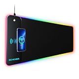 Schkner RGB Gaming Mouse Pad with Wireless Charging 15W, Large Desk Mat 800x300x4mm, 10 Light Modes Keyboard Pad with Non-Slip Rubber Base, Waterproof Mousepad for Gaming PC MacBook Laptop
