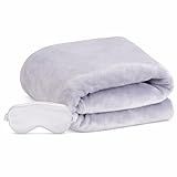 ENZOLVE Travel Blanket, Airplane Blanket, Ultra-Soft, Warm & Lightweight, 65x40 in, Outdoor Blanket Essentials for Women, Men & Kids, Included Eye Mask, Luggage Sleeve & Backpack Clip Navy Blue