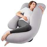 Sasttie Cooling Pregnancy Pillows for Sleeping, U Shaped Full Body Pillow with Removable Cover, Pregnant Women Must Haves, Maternity Essential, Light Grey