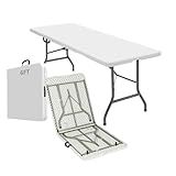 ONUUNPY 6ft Heavy Duty Portable Folding Table - Plastic Dining Table Indoor/Outdoor White Plastic Table for Parties, BBQs, and Camping