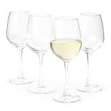 Amazon Basics Stemmed White Wine Glasses Set Of 4, 12 Oz Clear Glass, Classic Design for Everyday Dining, Weddings & Parties, Dishwasher-Safe