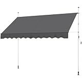 Yaheetech Manual Retractable Awning, 118"×118" Outdoor Sunshade Shelter Angle & Height Adjustable NO Drilling Patio Door Window Awnings, Canopy with UV Protection for Backyard, Dark Gray