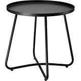 danpinera Outdoor Side Tables, Weather Resistant Steel, Small Round End Table for Patio Yard Balcony Garden Bedside Black
