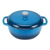 Amazon Basics Enameled Cast Iron Dutch Oven Pot with Lid, Round, Dual Handles, Heavy-Duty, Oven Safe for Stews, Roasting, Baking,4.3-Quart, Blue
