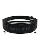 WATERFLY Running Belt Fanny Pack: Breathable 3 Pocket Waist Bag for Men Women Workout Exercise Fitness Phone Holder Fits All Phones - Runner Marathon Jogging Race Belt with Bib Clip Black