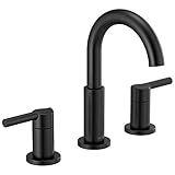 Delta Nicoli Matte Black Bathroom Faucet 3 Hole, 8 Inch Widespread Bathroom Sink Faucet for Vanity, Push-Pop Drain Assembly, Matte Black 35749LF-BL