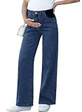 BLENCOT Women's Maternity Pants Wide Leg Pregnancy Jeans with Pockets Pregnant Clothes Dirty Blue Medium