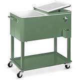 Best Choice Products 80-Quart Outdoor Steel Rolling Cooler Cart w/Ice Chest, Bottle Opener, Catch Tray, Drain Plug, Locking Wheels - Green