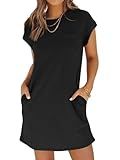Wenrine Women's Summer T Shirt Dress Casual Short Sleeve Crewneck Loose Fit Mini Dresses with Pockets Black