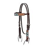 Weaver Equine Turquoise Diamond Beaded Horse Headstall, Leather Headstalls for Horses for Trail Riding, Durable Equine Supplies, Dark Oil