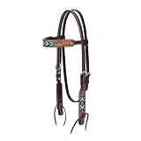 Weaver Equine Turquoise Diamond Beaded Horse Headstall, Leather Headstalls for Horses for Trail Riding, Durable Equine Supplies, Dark Oil