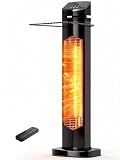 MEPTY Outdoor Heaters for Patio, 1500W Electric Infrared Heater with Remote, IP65 Waterproof, 12H Timer, Tip-Over&Overheat Protection, Quiet Operation, Tower Space Heater for Garage, Indoor,Room,Black