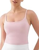 K-Swiss Crop Tops for Women - Adjustable Thin Straps Square Neck Padded Sports Bra, Pink M