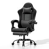 Athena Collection Gaming Chair, Ergonomic Gaming Chair with Footrest & Headrest Lumbar Support, Height Adjustable Swivel Computer Chair Office Chair Adults(Carbon Fiber Black)