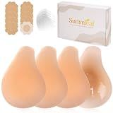 Summleaf Sticky Bra Push Up - Nipple Covers with Lift Tape,Ultra-Thin Pasties for Backless Dress,Invisible Adhesive Bras (2 Pairs) Creme