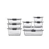 Rubbermaid Brilliance Glass Food Storage Containers, Assorted Sizes, Set of 9, BPA-Free, Leak-Proof, Clear