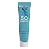 Blue Lizard Sensitive Mineral SPF 50 Sunscreen Lotion, 100% Mineral Sunscreen, UVA/UVB Protection, Infused with organic Aloe Vera, Soothes and Hydrates, 5 fl oz