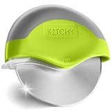 Kitchy Pizza Cutter Wheel with Big Sharp Blade and Cover, Multi Purpose Slicer with Comfort Grip for One Cut Slices | Protective Guard for Storage | Easy to Use and Clean | Dishwasher Safe