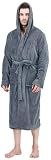 Luxury Soft Mens Robe with Hood Plush Fleece Long Bathrobe, L/XL, Grey