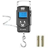 Dr.meter Fish Scale Luggage Scale Fishing Gear - 110lb/50kg Backlit LCD Display Digital Scale with Built-in Measuring Tape - Fishing Scale with 2 AAA Batteries, Pocket Size - Fishing Gifts for Men