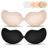 EIDOS Strapless Backless Sticky Push Up Bra - Invisible Adhesive Bra for Women with Nipple Covers 2025 (US, Cup Band, C, Beige+Black)