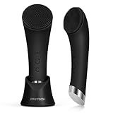 PRITECH Facial Cleansing Brush, Rechargeable Silicone Face Scrubber with Heat Massage End, Vibrating Exfoliator Scrubber for Deep Cleaning, Waterproof Face Brush for Women and Men (Black)