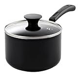 Cook N Home Nonstick Sauce Pan with Glass Lid 2-Qt, Multi-purpose Pot Saucepan Kitchenware, Black, Aluminum