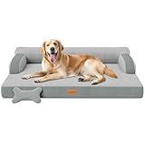 CWAWZ XL Orthopedic Dog Bed, Extra Large Dog Bed, Dual-Sided Pet Cooling Beds with Memory Foam Washable Cover Nonslip Bottom, Waterproof XLarge Pet Couch Beds with Bolsters, Light Grey
