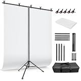 White Backdrop with Stand for Photoshoot, 5X6.5ft White Photo Backdrop with T Shape Background Backdrop Stand for Photography, Portable Photo Backdrop Curtain Stand Kit w Carrying Bag 5 Spring Clamps