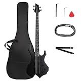 Ktaxon Electric Bass Guitar Burning Fire Style Bass Set with Portable Bass Bag, Premium Cable, Adjustable Guitar Strap, Wrench Tool, Plectrum(Matte Black)