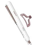 Conair Double Ceramic Flat Iron, 1-Inch Flat Iron Hair Straightener with Claw Clip, 5 Heat Settings, Extra-Long Floating Plates, White