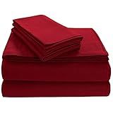 Tribeca Living Triple Brushed Soft Cotton Flannel Sheets Set, Queen Size 170-GSM Weight Extra Deep Pocket Sheet in Solid Dark Red Color