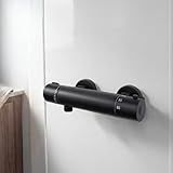 FUGO Black Thermostatic RV Shower Valve,RV Shower Faucet,4 Inch RV Shower Faucet Valve Thermostatic,Solid Brass, Black