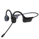 Hostena Bone Conduction Headphones with Mic-Callink, Trucker Bluetooth 5.4 Headset with Noise-Canceling Boom Microphone/Mute Function/Dual Connect, Open Ear Headphones for Work Driving Meeting（Black）