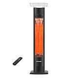ThermoMate Outdoor Indoor Electric Patio Heater, 1500W 38.5" Portable Tower Infrared Heaer, IP55 Rated Space Radiant Heater with Remote, Timer, Tip-over Protection for Backyard, Restaurant & Garage