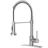 OWOFAN Kitchen Faucet with Pull Down Sprayer Brushed Nickel Stainless Steel 1 Handle Pull Out Spring Sink Faucets 1 Hole Or 3 Hole Dual Function for Farmhouse Camper Laundry Utility Rv Wet Bar