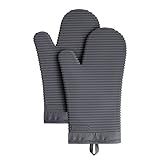 KITCHENAID Ribbed Soft Silicone Oven Mitt 2-Pack Set, 7.5"x13", Charcoal Grey