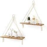 Mkono Macrame Hanging Shelves Boho Wall Decor Set of 2 Floating Wood Shelf