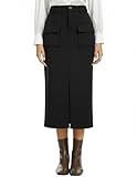 Simlakey Women's Long Pencil Skirt High Waist Cargo Midi Skirt with Pockets Fall Slit Dressy Casual Business Work Skirts(Black,Medium)