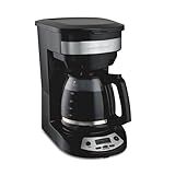 Hamilton Beach 12 Cup Programmable Drip Coffee Maker Machine, Regular & Bold Brew Options, Auto Pause and Pour, Glass Carafe, Black with Stainless Accents (46299J)