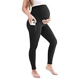 Leafigure Womens Maternity Leggings with Pockets, Pregnancy Buttery Soft Yoga Workout Pants Black Large