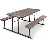 OEF Furnishings Heavy Duty Blow Molded Folding Picnic Table - Brown, Brown Frame