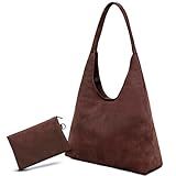 Suede Hobo Bags for Women Slouchy Tote Shoulder Purses Handbag with A Small Purse, dark coffee