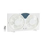 Amazon Basics Window Fans for Home Bedroom, Twin Heads, Cooling Airflow, Exhaust, Expandable Side Panel Digital Control, 3 Speeds, 78W, 9 inch, White