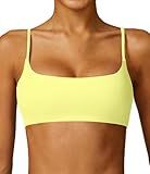 Comper Women's Sports Bra with Thin Straps Stretchy Wirefree Workout Bras Lightweight Workouts Bralette with Removable Pads (Yellow-S)