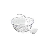 S.G Premium Quality Plastic Punch Bowl with Ladle - 2 Gallon Punch Bowl with Ladle - Embroidered Design 8 Quart large Serving Bowl with 5 oz Plastic Serving Ladle/Spoon for Parties, Holidays, and more