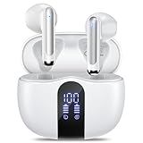 JYUESJKJ Wireless Earbuds, Bluetooth 5.4 Ear Buds with Power Display Charging Case, Stereo Deep Bass Headphones with 50H Playtime, IPX7 Waterproof, for Laptop, Android/iOS, Pad, White